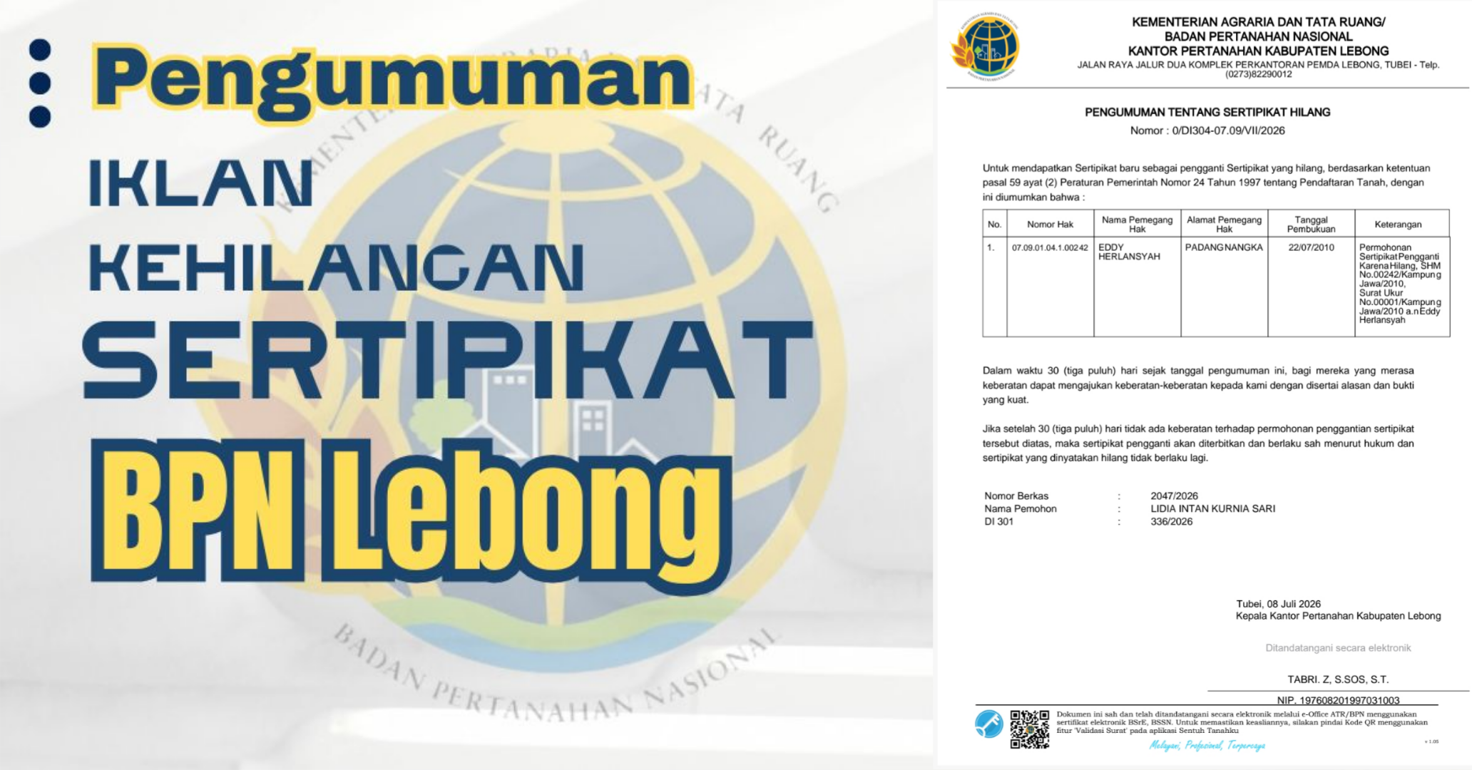 Pengumuman Iklan Kehilangan
